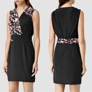 AllSaints | Azure Chase 100%  Silk Sleeveless Dress in Night Black and Floral